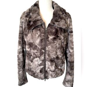 CABI Gray Faux Fur Bomber Jacket Size Medium